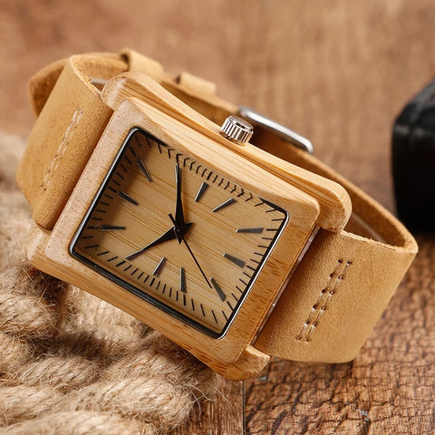 Square-faced Wood Watch
