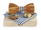 Solid Men's Wooden Tie, Hanky, Cufflink and Boutonniere Set w/Case