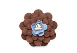Natural wooden lapel pin with blue flower