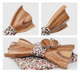 Solid Wooden Bow Tie, Hanky and Cufflink set with Case