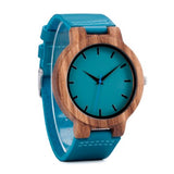 Blue/Teal Leather Band Wood Watch