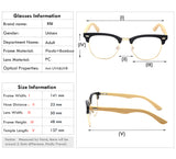 Retro Bamboo Eyeglasses size chart