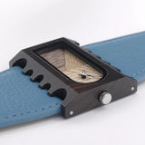 Leather and Wood Watch in blue