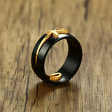 Black Steel Ring with Gold Ankh Swivel Insert