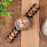 Multifunction Chronograph Wooden Watch  with multicolored band
