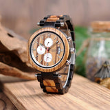 Multifunction Chronograph Wooden Watch  with multicolored band