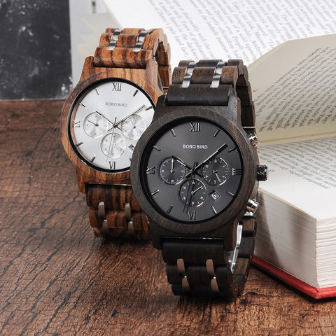 Metal and Wood Chronograph Watches in Dark and Natural wood