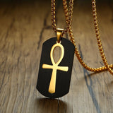 Black Dog Tag with Gold Ankh Pendant Dog Tag Necklace