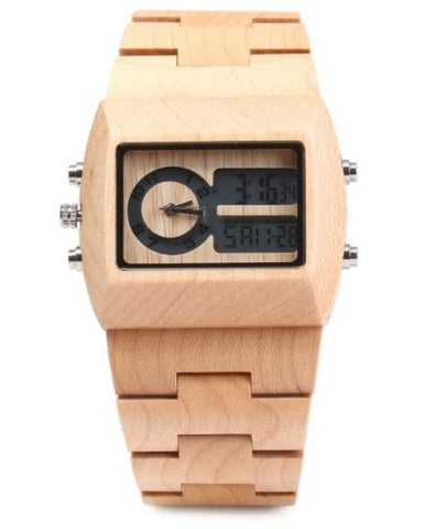 Multifunction LED Wood Watch Natural Wood