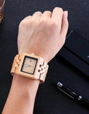 Light brown wood watch with square face