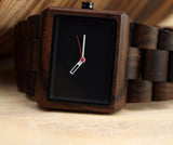 Dark brown wood watch with square face