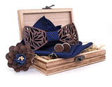Wooden Bow Tie, Hanky, Cufflink and Boutonniere Set with Case