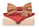 Solid Wooden Bow Tie, Hanky and Cufflink set with Case