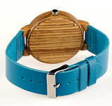 Blue/Teal Leather Band Wood Watch 