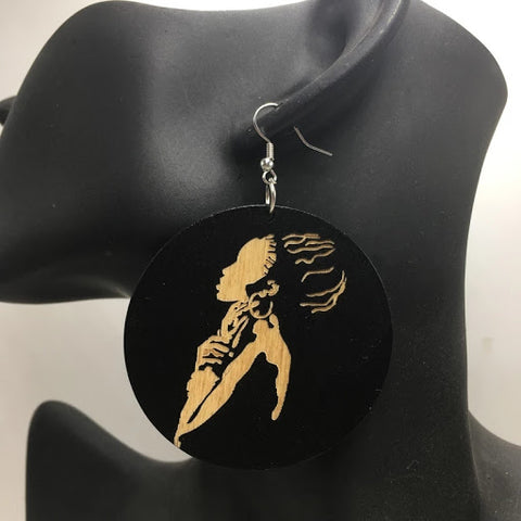 Black Earring with etched black girl