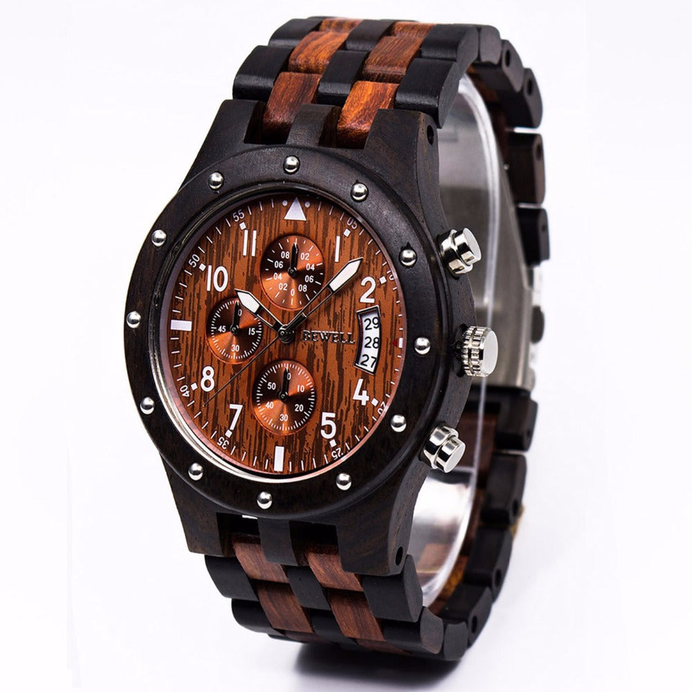 New Orleans Saints Wooden Wristwatch - Chronograph Black Walnut Watch