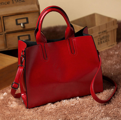 Leather Casual Tote in red